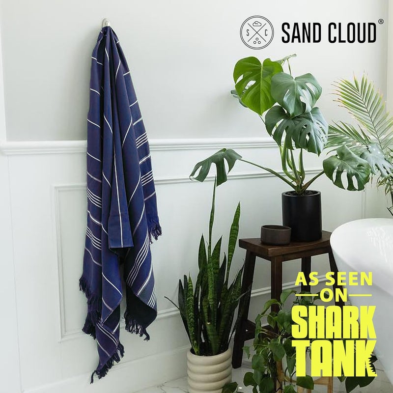 Sand Cloud Turkish Bath Towels Bundle for Bathroom, Set of 4 (Classic Navy) - Large Size - 100% Certified Organic Cotton Yarn is Lightweight, Soft & Absorbent - Premium Bath & Hand Towels Dry Faster - Image 2